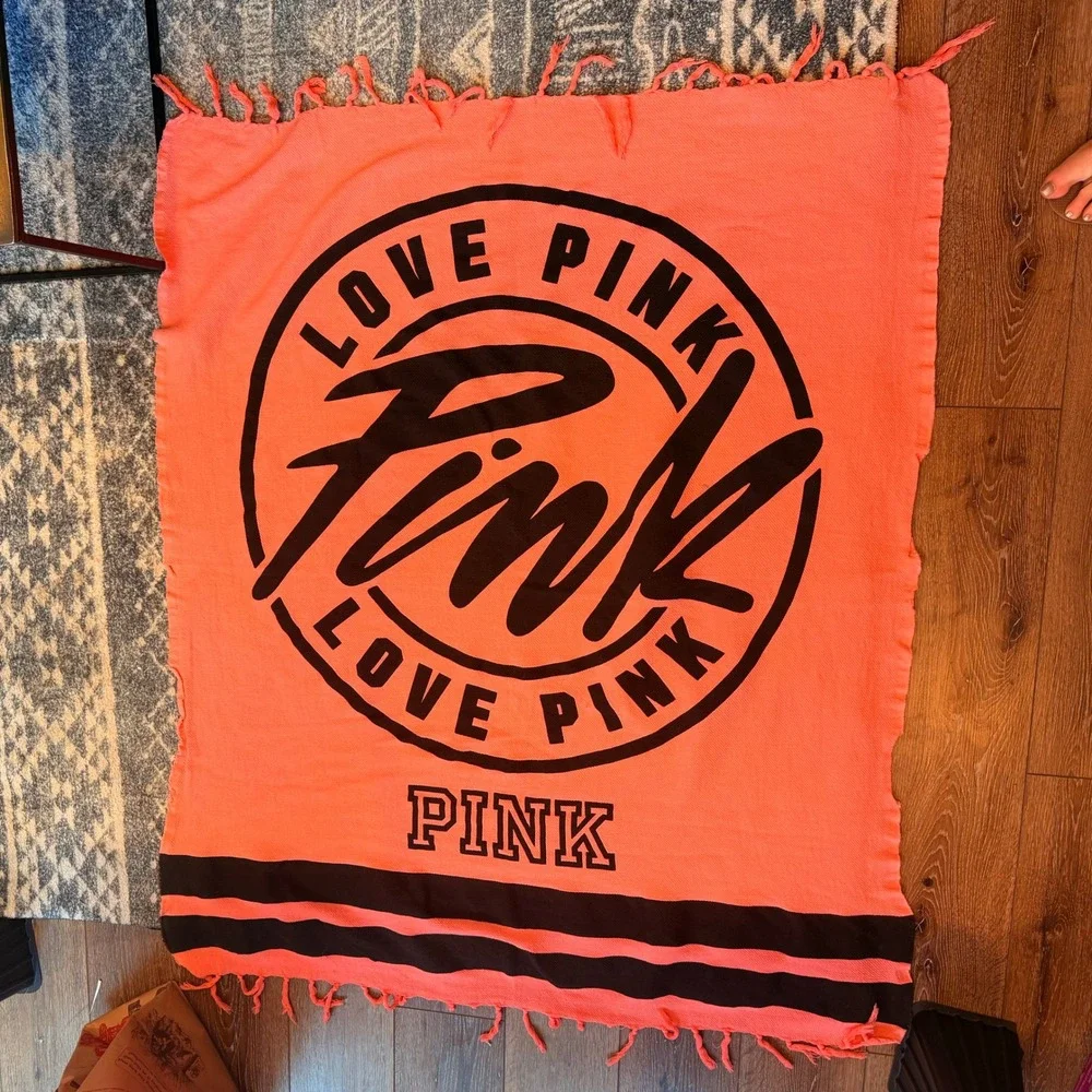 Victoria's Secret PINK Fringed Beach Towel Throw Blanket XL Neon Pink RARE Y2k